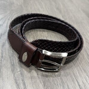 Nike Dark Brown Leather Woven Belt with Silver Buckle - size 42